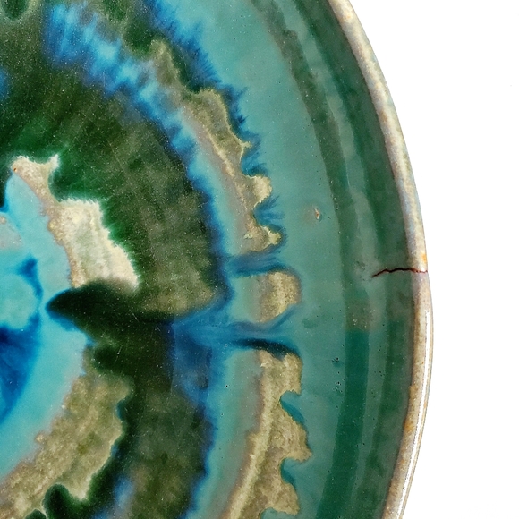 Large Mid Century Teal Glazed Studio Art Pottery Bowl, Signed - Picture 13 of 16